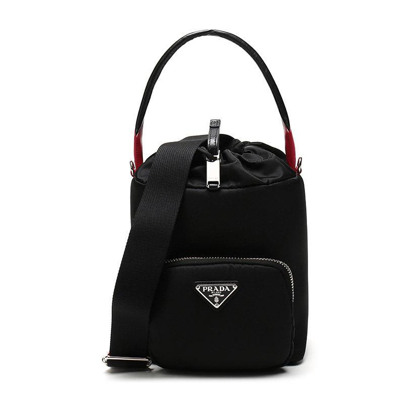 PRADA 普拉达 女士织物水桶包手提单肩包 1BE026 2CKI V OOO F0D9A-V-OOO-黑色红色