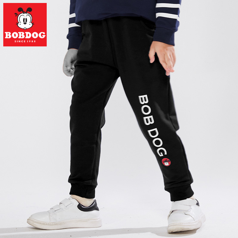 巴布豆/Bobdog 19年秋季新款儿童休闲运动舒适纯棉运动裤 931K25166 140cm 黑色