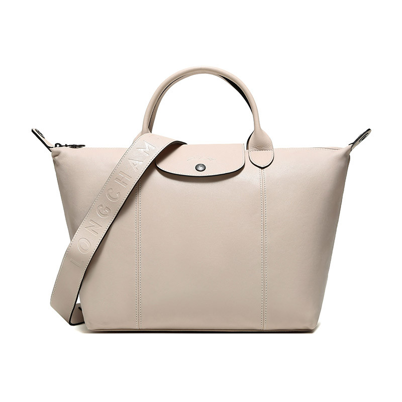 Longchamp 珑骧 女士羊皮中号短柄可折叠手提单肩包 1515 757 337-粉白色