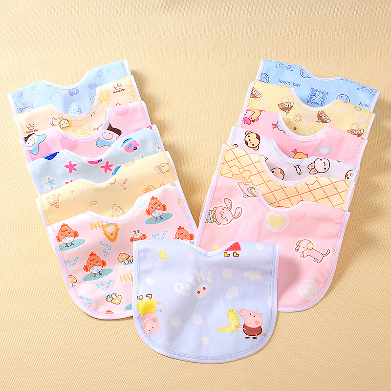 迪鲁奥（DILUAO)宝宝吃饭兜婴儿天鹅绒围嘴防水暗扣儿童口水巾婴幼儿围兜5条/10条 3色随机10条装 默认尺寸