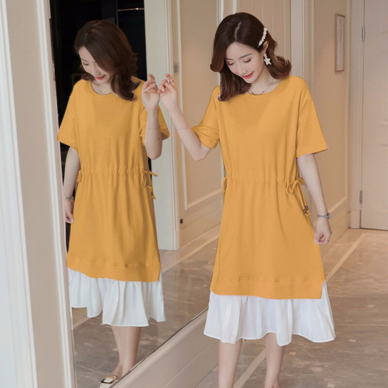 迪鲁奥（DILUAO)孕妇装夏装外出2019新款孕妇连衣裙中长款时尚潮妈孕妇裙子夏季宽松透气_974_425 黄色 XXL