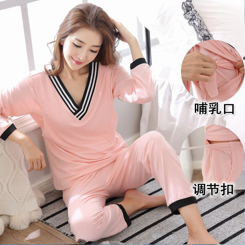 迪鲁奥（DILUAO)新款上市长袖孕妇睡衣秋冬天坐月子服薄款女士产后加大码宽松可喂奶春秋季 桔红色 L码(95-110斤)