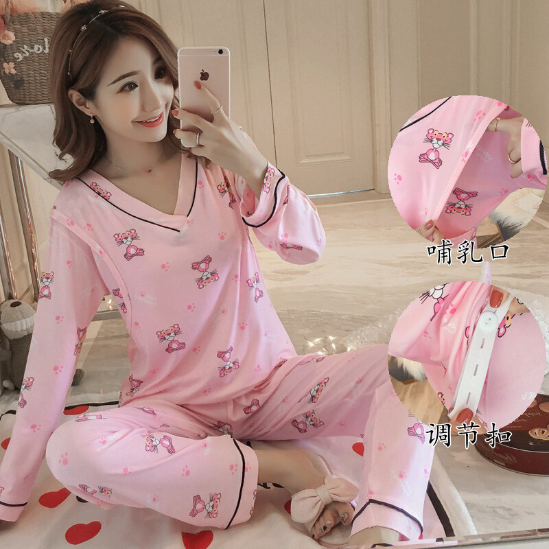 迪鲁奥（DILUAO)新款上市长袖孕妇睡衣秋冬天坐月子服薄款女士产后加大码宽松可喂奶春秋季 孕8013V领豹 XXL码(125-140斤)