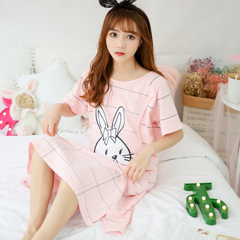 迪鲁奥（DILUAO)短袖孕妇裙夏季薄纯棉月子裙产后外出哺乳裙宽松喂奶裙大码连衣裙_127 方格兔裙-J206 XXXL