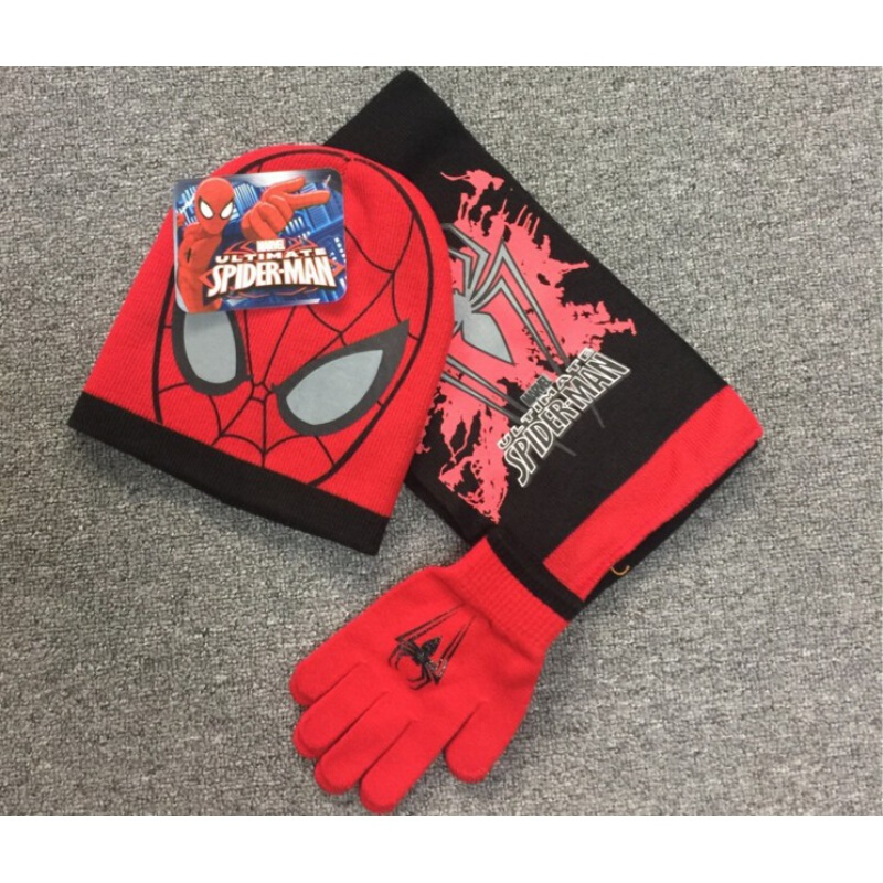 迪鲁奥（DILUAO)圣诞节新年儿童蜘蛛侠帽子手套围巾三件套男孩宝秋冬保暖 蓝色护耳套装蜘蛛侠 4-8岁 灰色眼睛蜘蛛侠 默认尺寸