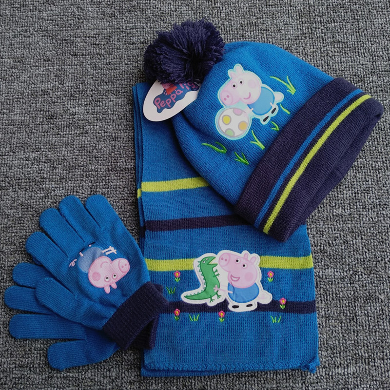 迪鲁奥（DILUAO)圣诞节新年儿童蜘蛛侠帽子手套围巾三件套男孩宝秋冬保暖 蓝色护耳套装蜘蛛侠 4-8岁 深灰色蓝色小猪乔治 默认尺寸