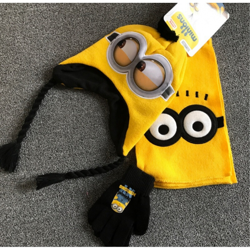 迪鲁奥（DILUAO)圣诞节新年儿童蜘蛛侠帽子手套围巾三件套男孩宝秋冬保暖 蓝色护耳套装蜘蛛侠 4-8岁 黄色-小黄人护耳 默认尺寸