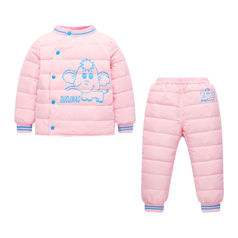 迪鲁奥（DILUAO)反季儿童羽绒服套装加厚款男女宝宝保暖内胆婴儿装两件冬 螺纹领粉色套装 100cm