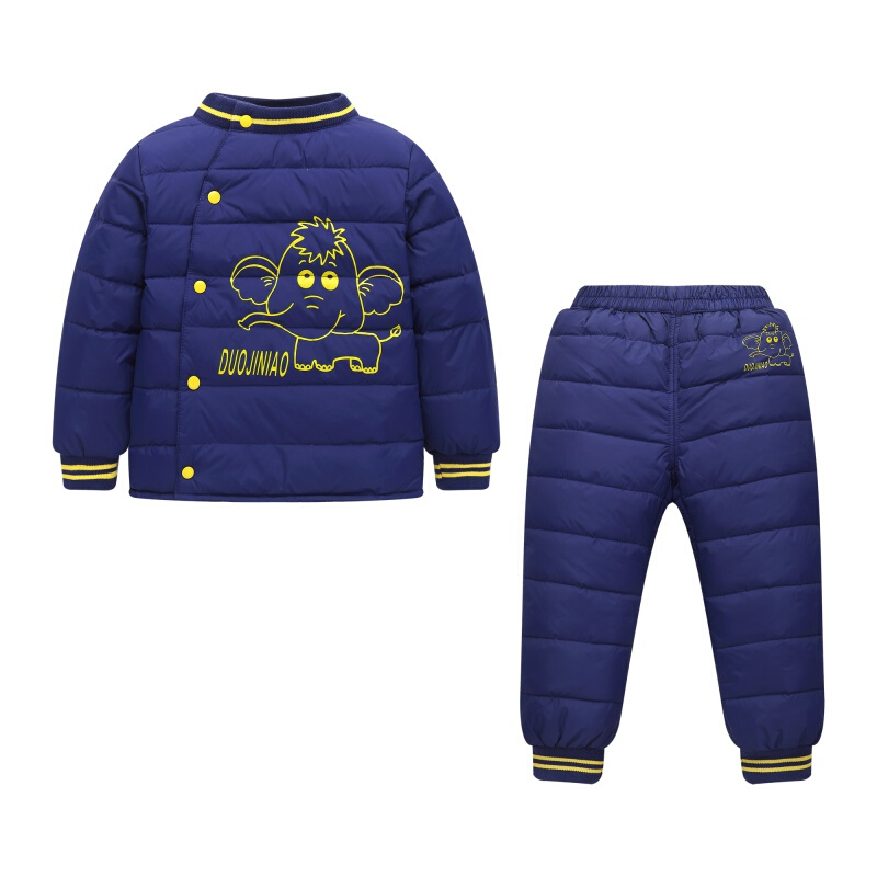 迪鲁奥（DILUAO)反季儿童羽绒服套装加厚款男女宝宝保暖内胆婴儿装两件冬 螺纹领深蓝色套装 120cm