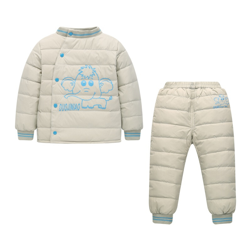 迪鲁奥（DILUAO)反季儿童羽绒服套装加厚款男女宝宝保暖内胆婴儿装两件冬 螺纹领米灰色套装 110cm