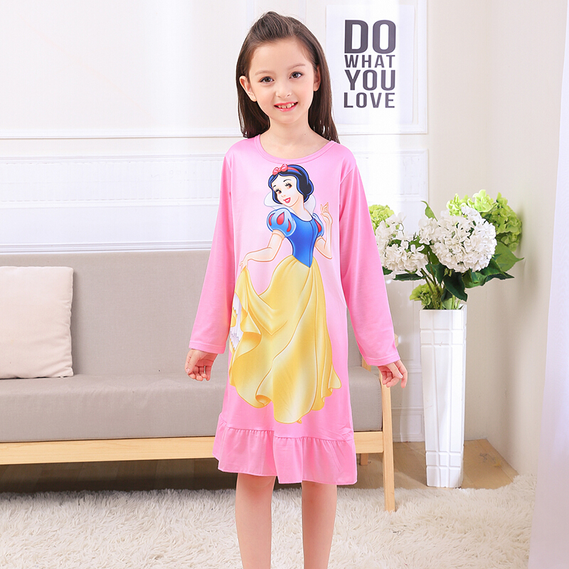 迪鲁奥（DILUAO)春季儿童长袖睡裙女童纯棉睡衣卡通白雪公主裙子冰雪奇缘秋季童装 粉色一白雪公主 8码90-100cm