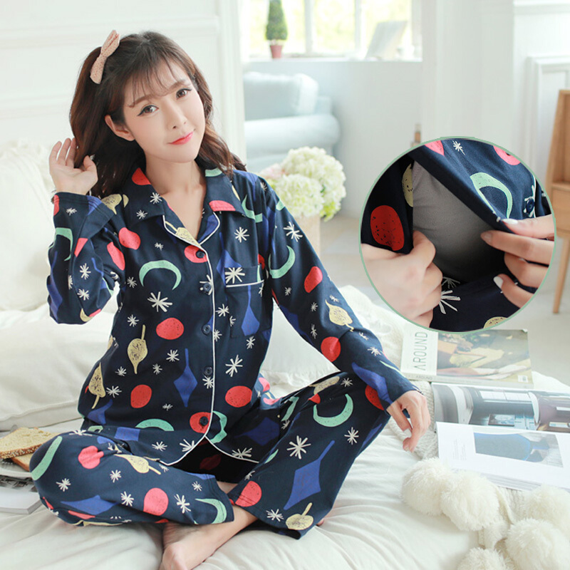 迪鲁奥（DILUAO)月子服春秋纯棉产妇产后哺乳期浦乳睡衣秋冬款孕妇怀孕期加厚保暖_132 夜间星空 M(建议80-105斤以下)