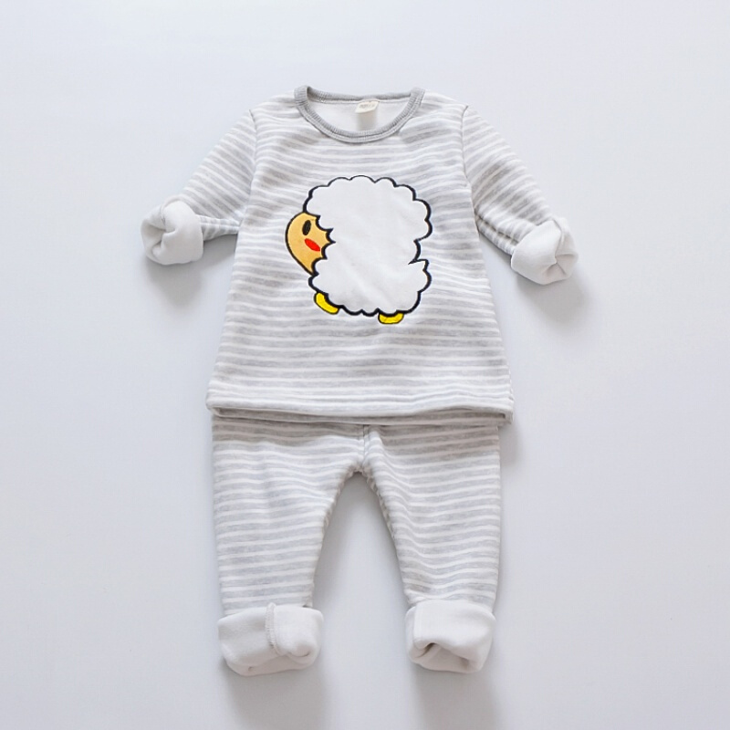 迪鲁奥（DILUAO)三岁女宝宝保暖内衣1岁3加绒加厚0女婴儿童秋衣秋裤套装纯棉外穿2 106小羊加绒加厚(灰色) 85cm/建议2周岁