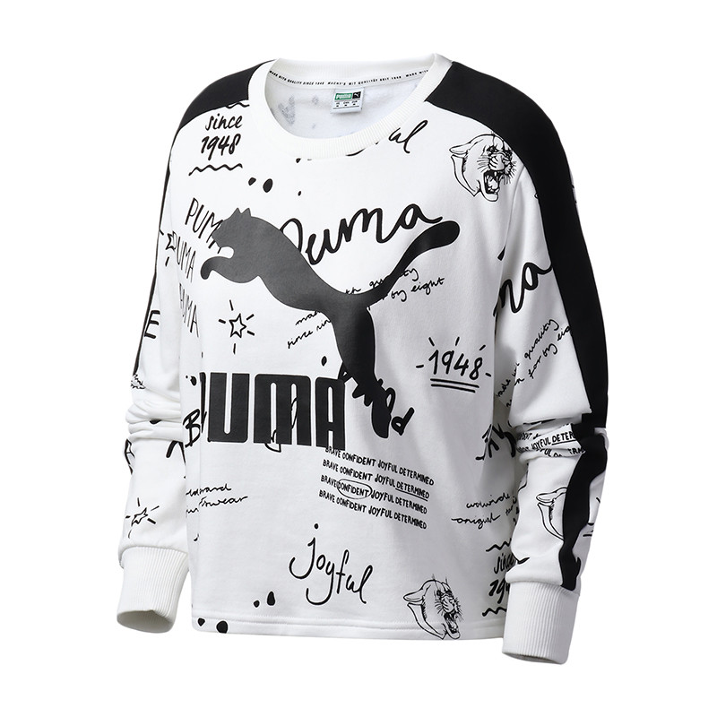 PUMA彪马女装古力娜扎同款运动服休闲圆领卫衣套头衫595214 S 59521452彪马白