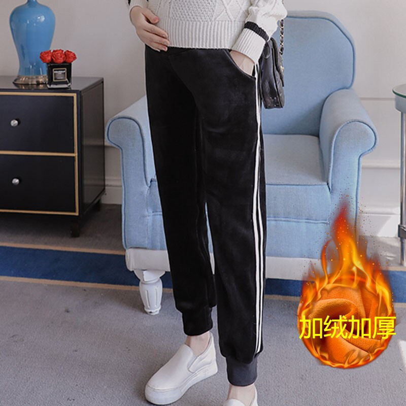 迪鲁奥（DILUAO)孕妇装2019秋冬新款时尚孕妇打底裤孕妈装百搭款加绒加厚休闲裤孕妇托腹裤 黑色 XXL建议140-160斤