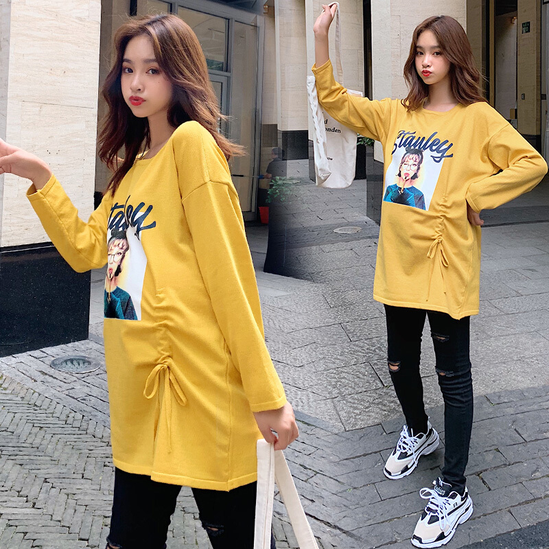 迪鲁奥（DILUAO)孕妇装秋冬装毛衣女新款时尚款宽松秋冬上衣韩版孕妇装冬装针织衫色 均码【适合约90-160斤_231 黄色 默认尺寸