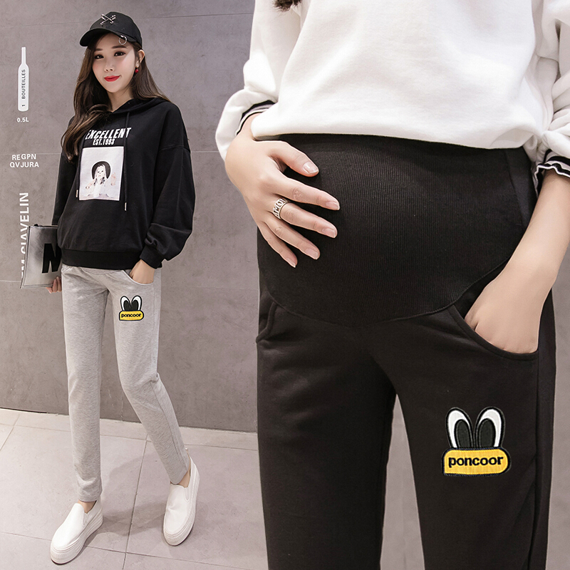 迪鲁奥（DILUAO) 孕妇裤子秋季宽松2019新款时尚托腹直筒长裤孕妇休闲裤_73 黑色 L(建议体重105-120斤)