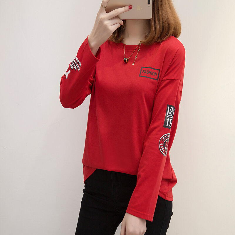 迪鲁奥（DILUAO)2019孕妇春装上衣韩版长袖孕妇T恤短款时尚宽松春秋款打底衫_339 1668红色 XXXL