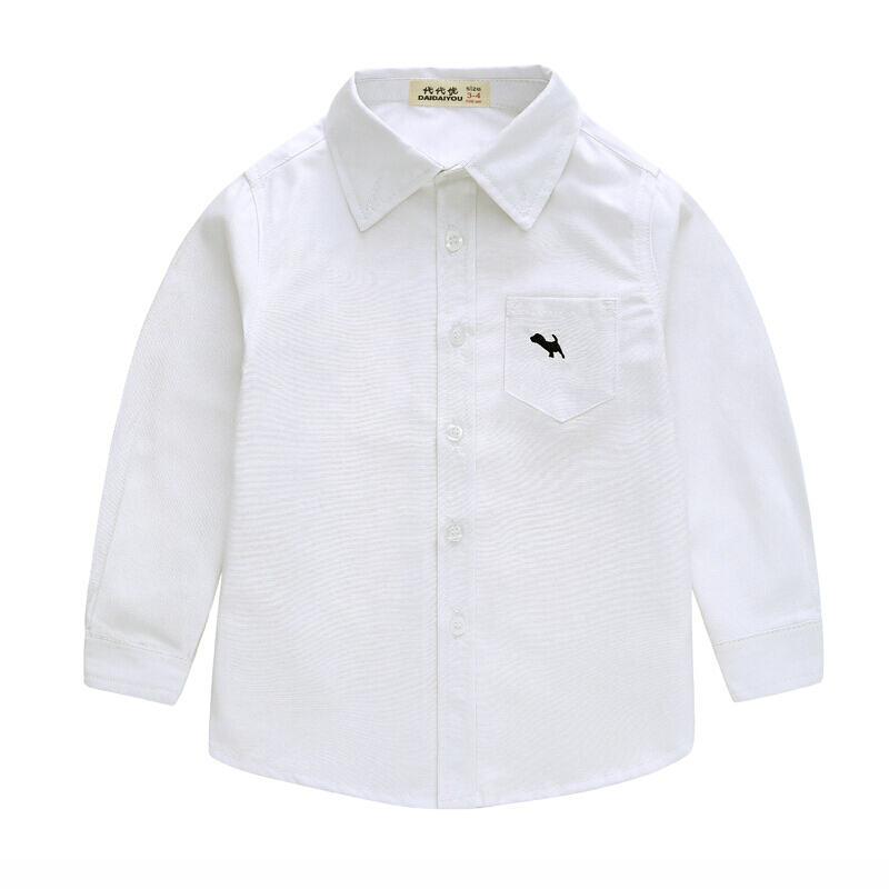迪鲁奥（DILUAO)童装秋装韩版男童衬衫短袖春秋儿童白色衬衣宝宝上衣 小狗长袖衬衫白色 120cm