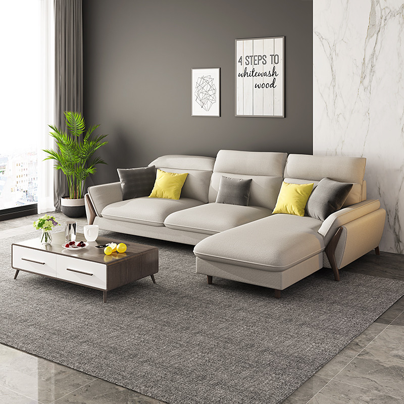 A家家具北欧轻奢客厅布艺沙发简约现代四人位沙发 客厅家具DB1569 三+中+右贵（米白色）