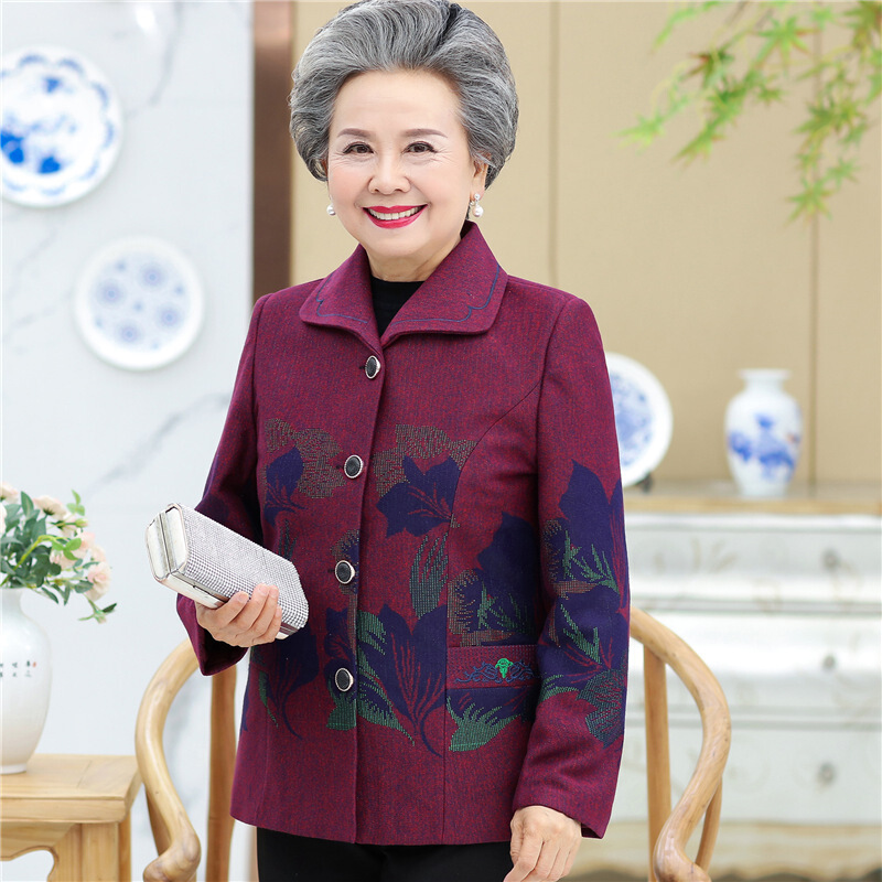 迪鲁奥（DILUAO)老年人女装秋冬季加绒外套奶奶装上衣60-80岁老太太衣服妈妈装_312 2XL建议106-120斤 红色上衣