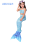迪鲁奥（DILUAO)儿童美人鱼尾巴公主裙子服装 女童女孩美人鱼的衣服套装游泳衣_743 蓝色三件套 160cm