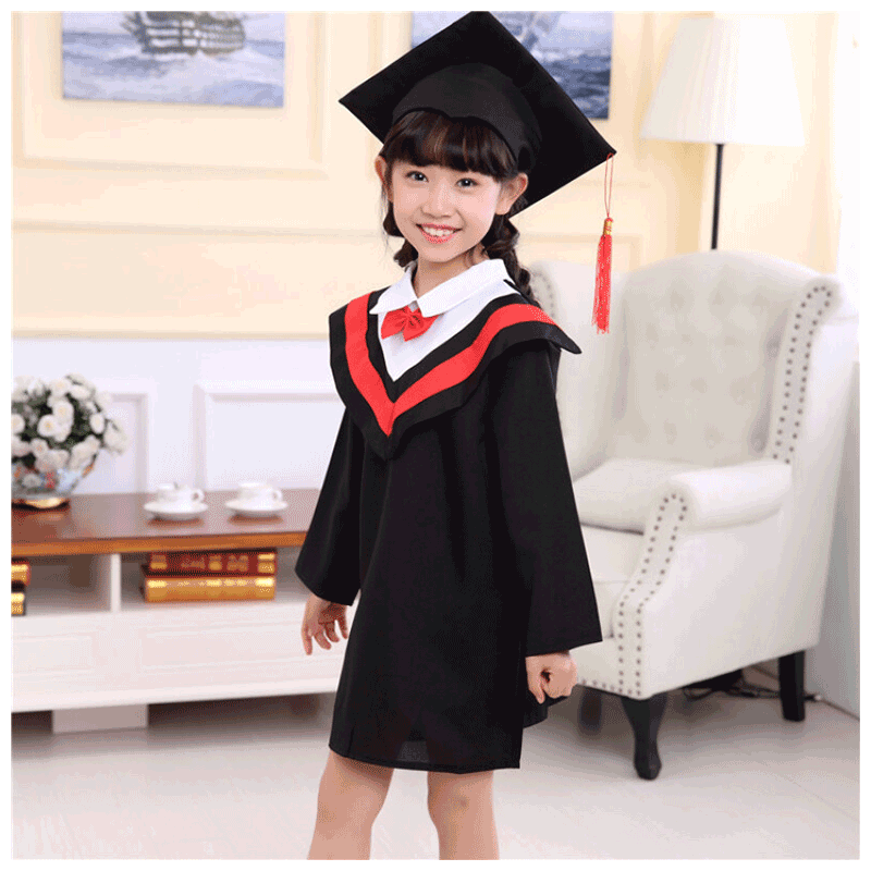 迪鲁奥（DILUAO)儿童演出服装中学生小学生博士服男女毕业礼服幼儿园学士服博士帽_751 黑红色新红边套装+证书 155-165cm衣长100c