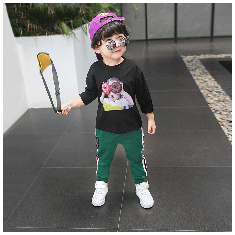 迪鲁奥（DILUAO)男童长袖T恤棉潮服儿童黑色打底衫宝宝春秋装上衣 黑Qctx8021 130码约7-8岁身高130cm左右