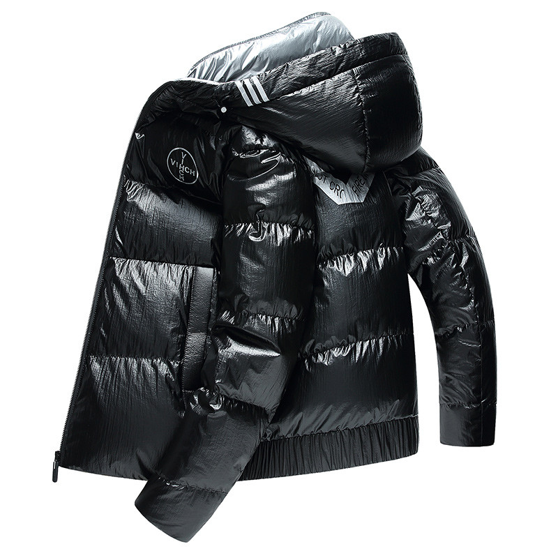 雪中飞冬季新款羽绒服男版短款白鸭绒亮面保暖外套 175 黑色