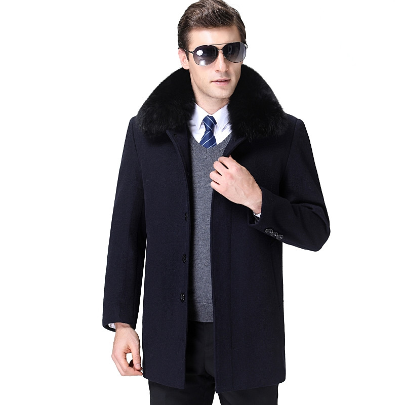 专柜正品冬季加厚中年羊毛呢大衣男士中长款风衣羊绒大衣男外套中老年爸爸妮子外套恒源祥鄂尔多斯梦特娇劲霸七匹狼阿玛尼羊绒大衣 1317藏蓝加绒 180/92A