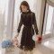 小样传奇 蕾丝连衣裙chic早秋装女2019新款韩版中长款长袖女装冬季打底裙子 杏色（加绒） S