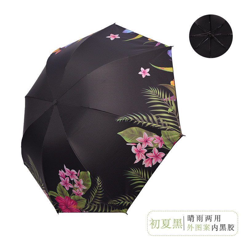 小 清新伞晴雨两用折叠太阳伞创意防紫外线防晒遮阳黑胶小黑伞 初夏黑（外彩）