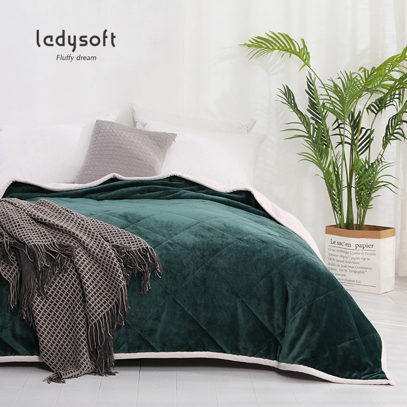 ladysoft御棉堂 加厚双层超声波法兰绒毯子单人双人珊瑚绒毛毯盖毯家居毯床单冬季 1.5*2.0m 森林绿+自然粉