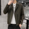 三弦(LA CORDE)皮衣男秋冬新品男装青年男士西装领机车服PU皮夹克时尚休LA-QZQ819 4XL 军绿色