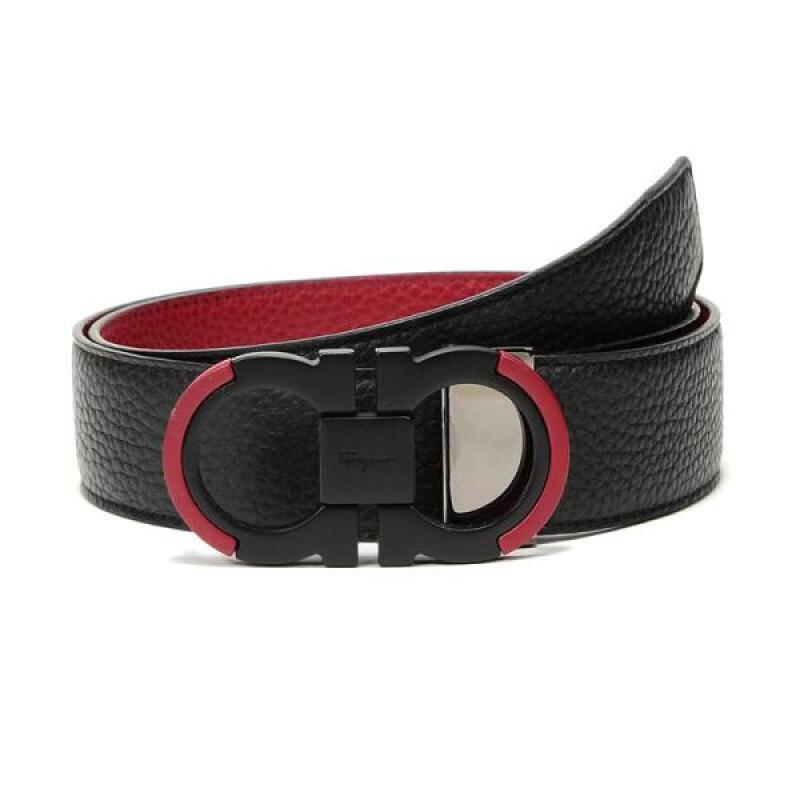 Salvatore Ferragamo 菲拉格慕 男士牛皮板扣式双面皮带腰带 67A075 110 0715733-黑色深红色