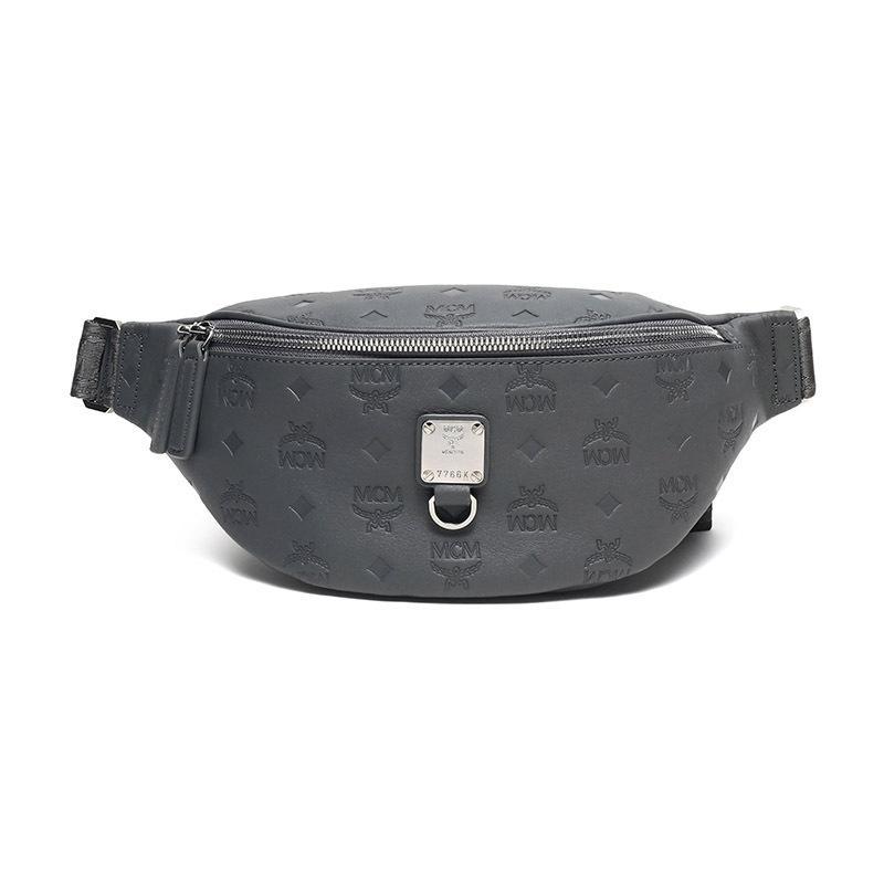 MCM 男女中性款皮革小号腰包斜挎包 MUZ9AFI50 EC001-炭灰色LOGO图案