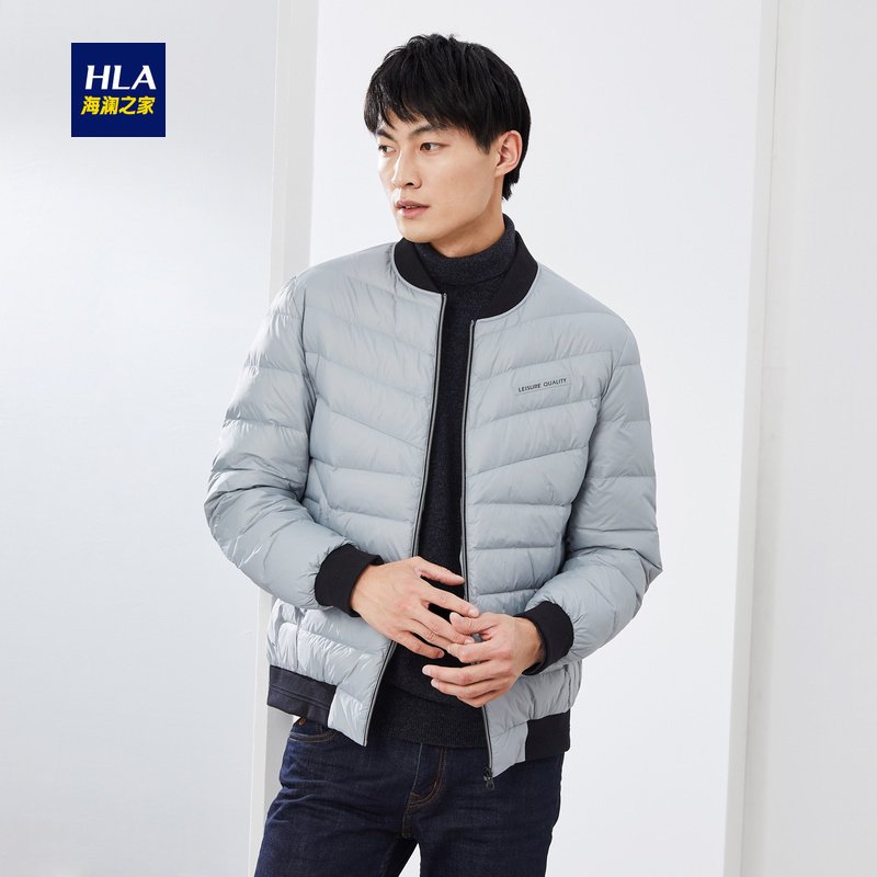 HLA海澜之家舒适棒球领羽绒服2019秋冬轻薄外套男 HWRAJ3R016A 浅灰31 185/100A/XXL