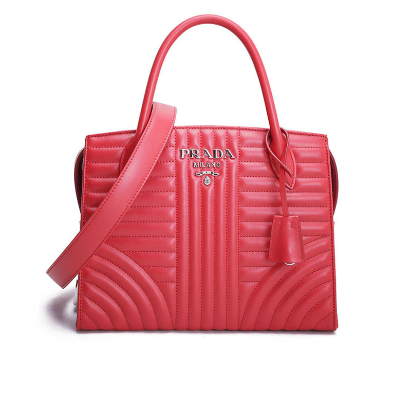 PRADA/普拉达 女包绗缝图案刻字徽标手拎斜挎包 1BA045 正红色
