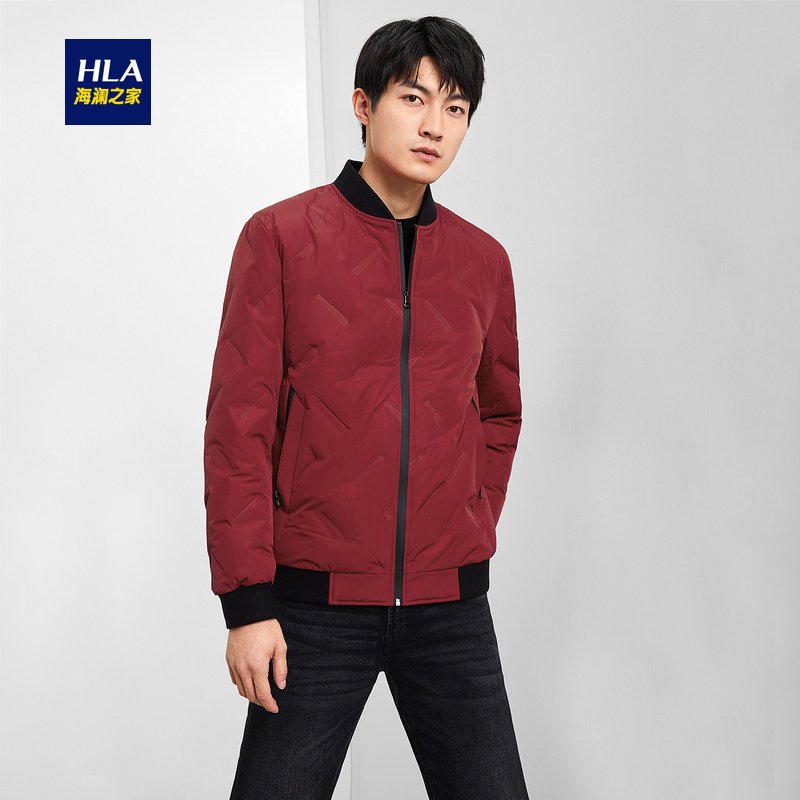 HLA/海澜之家经典棒球领羽绒服2019冬季时尚净色保暖外套男 185/100A/XXL 暗红G9