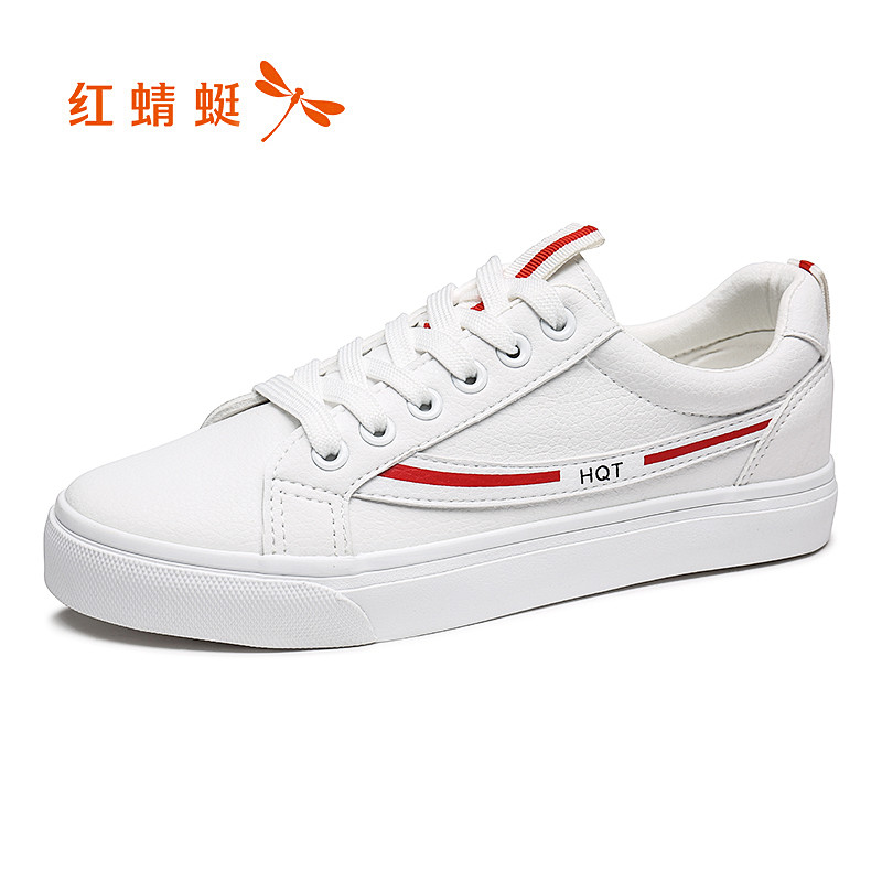 红蜻蜓女鞋2019夏季新款韩版百搭平底镂空休闲鞋系带网红小白鞋女 9387白红 37码