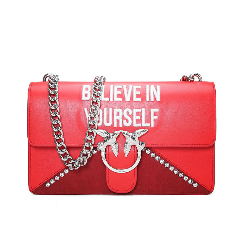 Pinko/品高 LOVE BELIEVE IN YOURSELF 单肩包 1P212V 正红色