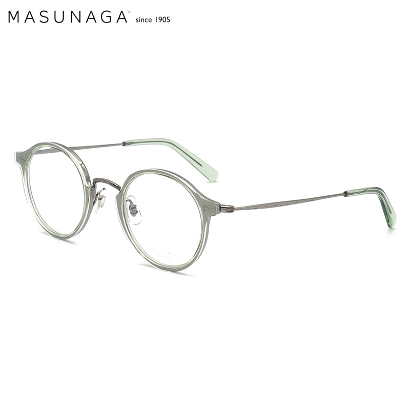 MASUNAGA增永眼镜男女手工复古全框眼镜架配镜近视光学镜架GMS-826 #11透明绿色