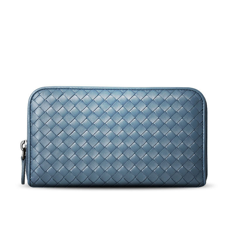 Bottega Veneta/葆蝶家 女钱包羊皮经典编织长款拉链钱夹 114076 皇家蓝