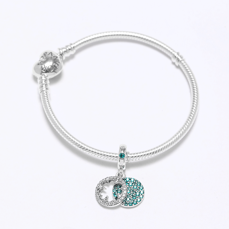 PANDORA潘多拉 绿色耀目四叶草 925银串饰手链 18cm