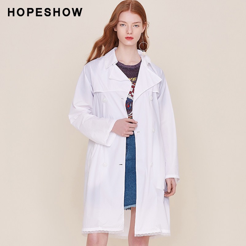 hopeshow风衣女红袖2019秋季新款流行森女宽松小个子薄款防晒外套_1 XL 本白007