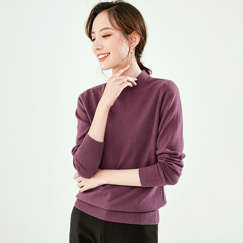 恒源祥羊毛衫女半高领2019新款秋冬纯羊毛套头针织衫毛衣女打底衫_2 160/84A 红豆色