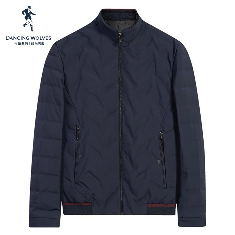 商场同款与狼共舞羽绒服男2019冬季新款加厚保暖黑色羽绒外套DZ 165/84A 101藏青