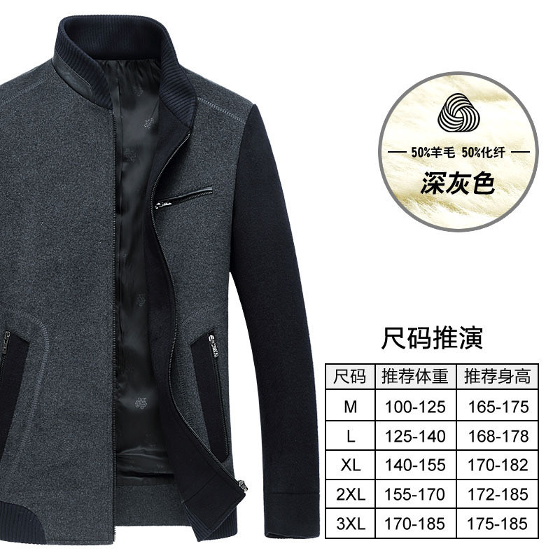 春秋新款男士羊毛夹克时尚百搭中青年休闲针织毛呢夹克衫男 03灰色 195/XXXXL