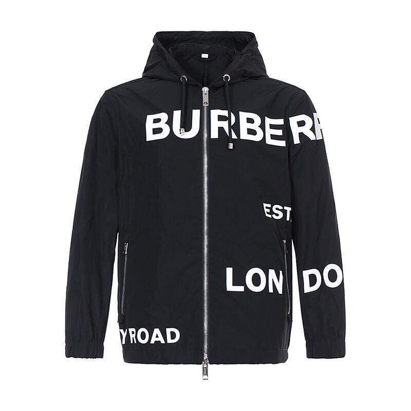 BURBERRY 博柏利 男款聚酯纤维连帽外套上衣夹克 80138571 黑色Horseferry印花 46