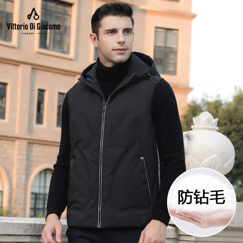 迪伽默 连帽短款羽绒马甲简约百搭休闲 2色可选 黑色 XXL